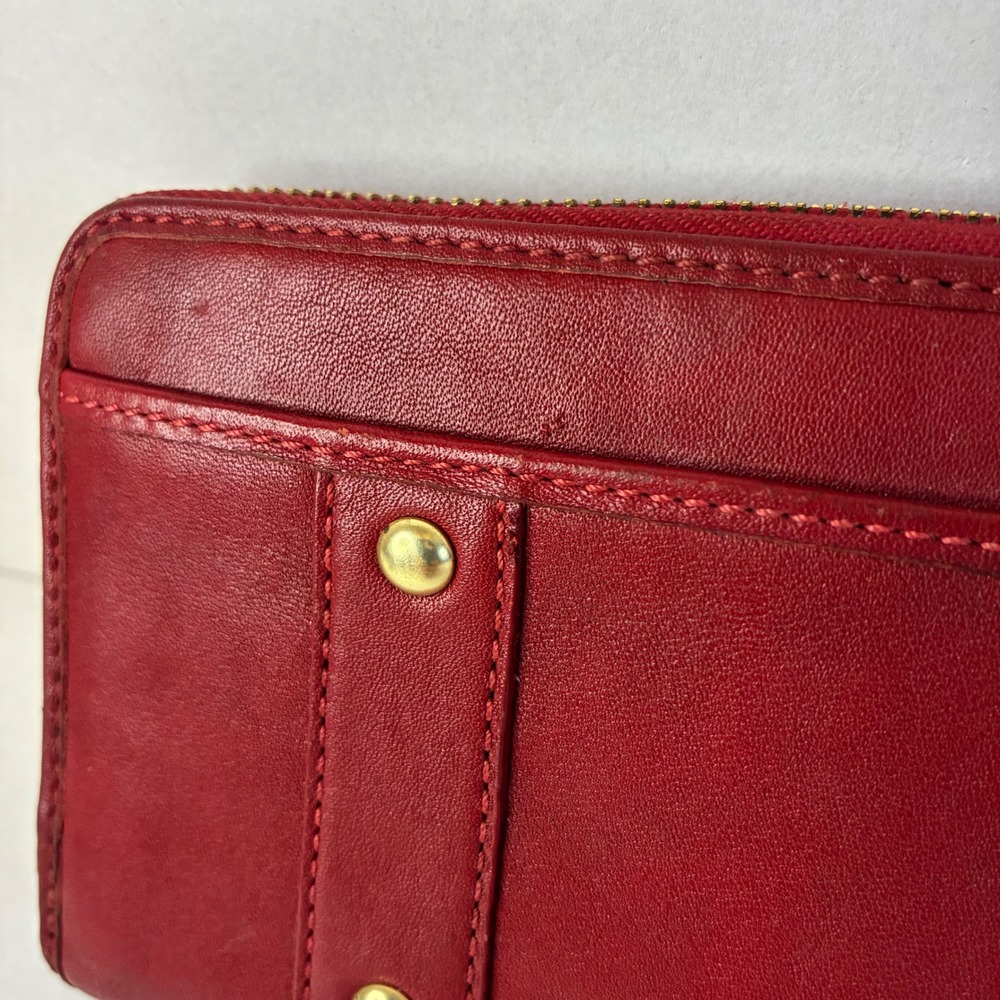 Coach Zoe Red Leather Wallet Soho Double Buckle Zip Around Y2K Clutch 8" - Picture 12 of 16